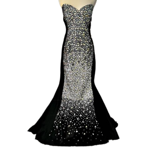 Jovani beaded sparkle black strapless mermaid bustle gown size 4 beaded dress